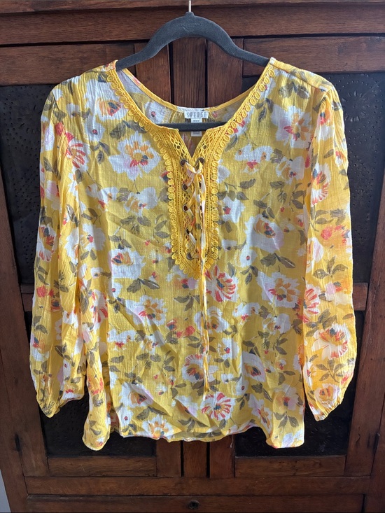Splendid Tops - Spense Yellow Floral Lace-Up Peasant Blouse
